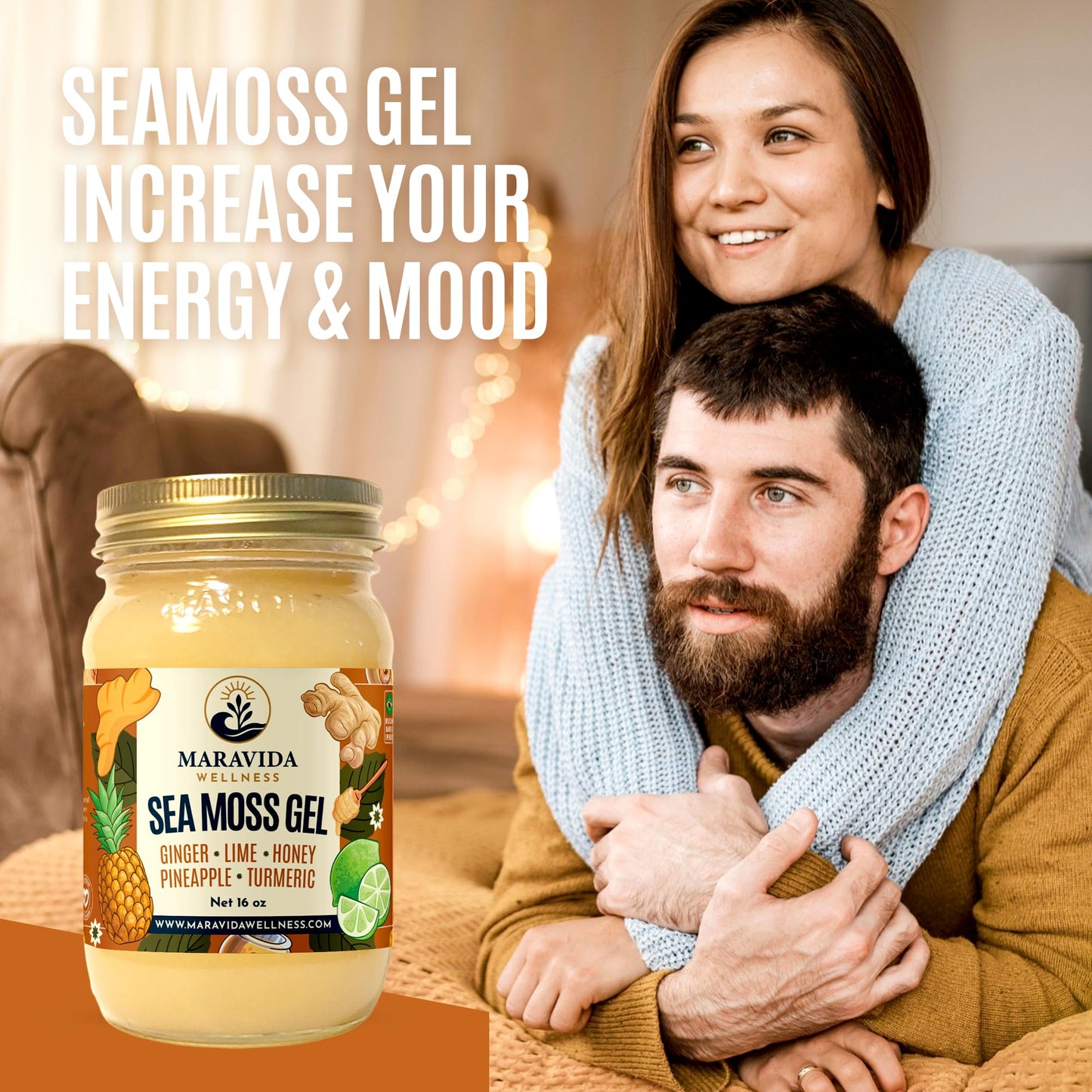 Maravida Wellness Sea Moss Gel – Pineapple, Lime, Honey, Ginger & Turmeric – 100% Natural Raw Organic Irish Moss – 16oz Jar – Premium Superfood for Everyday Wellness - dailyvitalstore