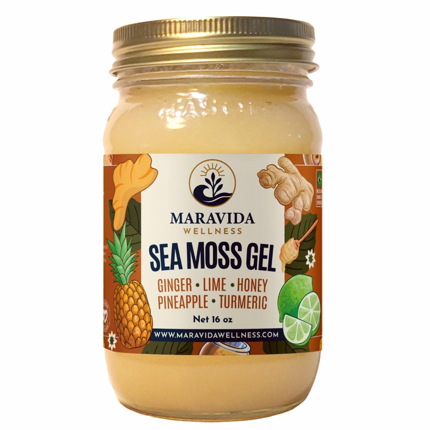 Maravida Wellness Sea Moss Gel – Pineapple, Lime, Honey, Ginger & Turmeric – 100% Natural Raw Organic Irish Moss – 16oz Jar – Premium Superfood for Everyday Wellness - dailyvitalstore