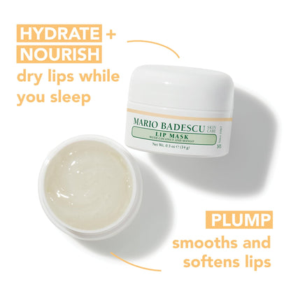 Mario Badescu Lip Mask with Coconut and Mango for All Skin Types, Overnight Lip Treatment Enriched With Skin Softening Coconut Oil, Sunflower Seed Oil and Hydrating Shea Butter, 0.5 Ounces - dailyvitalstore