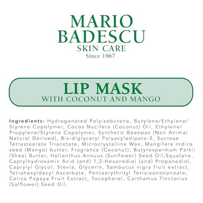 Mario Badescu Lip Mask with Coconut and Mango for All Skin Types, Overnight Lip Treatment Enriched With Skin Softening Coconut Oil, Sunflower Seed Oil and Hydrating Shea Butter, 0.5 Ounces - dailyvitalstore