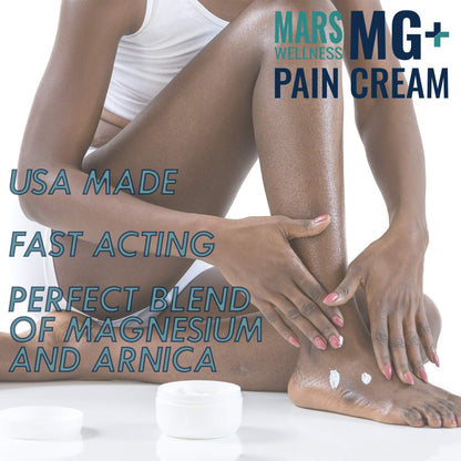 Mars Wellness MG+ Magnesium Cream Pain Relief - Extra Strength Magnesium and Arnica Cream - 4 OZ Tub - Neuropathy, Muscle Pain, and Leg Cramps Relief - 1 Pack - dailyvitalstore