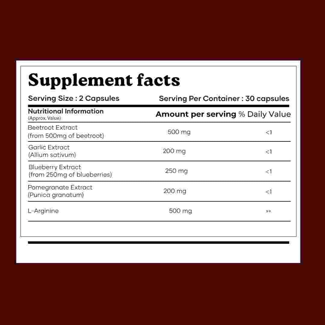 MarsbyGHC Natural Beetroot Capsules | with Garlic, Blueberry, Pomegranate & L-Arginine | Plant-Based Supplement | Pack of 1 - dailyvitalstore