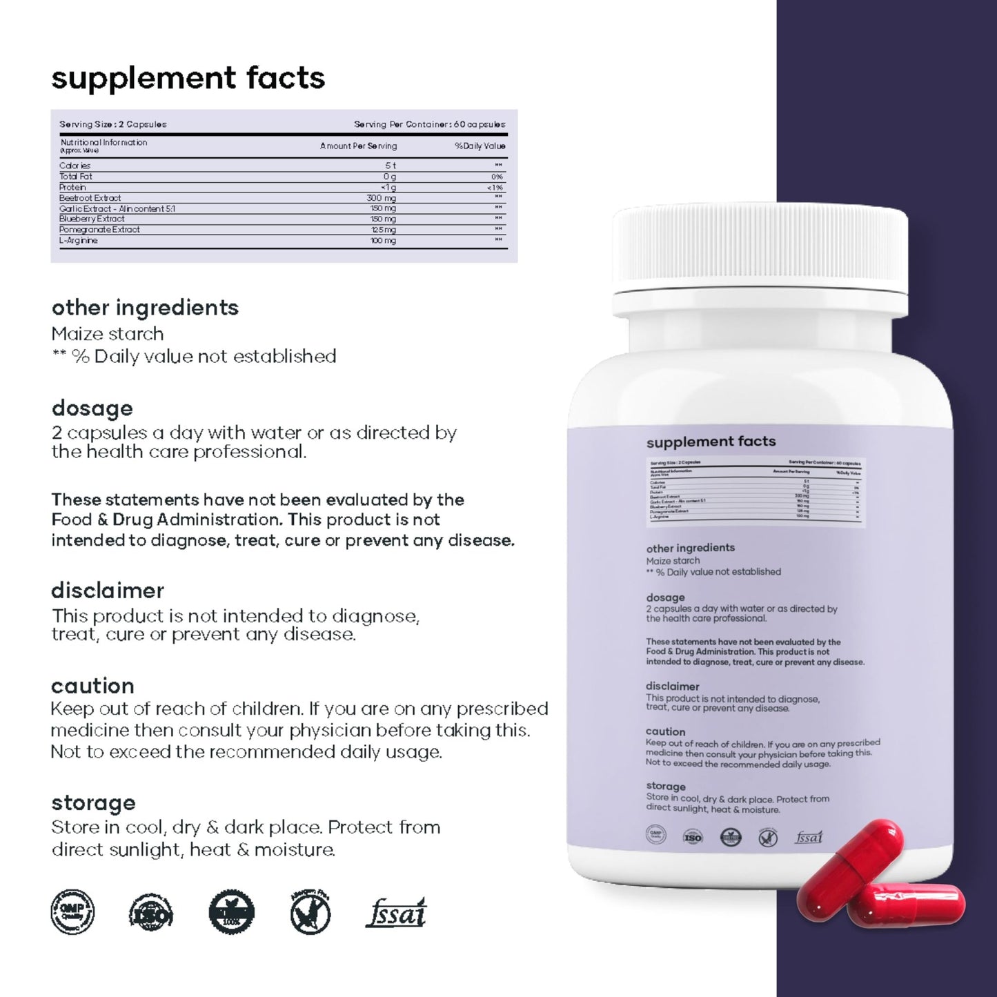MarsbyGHC Natural Beetroot Capsules | with Garlic, Blueberry, Pomegranate & L-Arginine | Plant-Based Supplement | Pack of 1 - dailyvitalstore