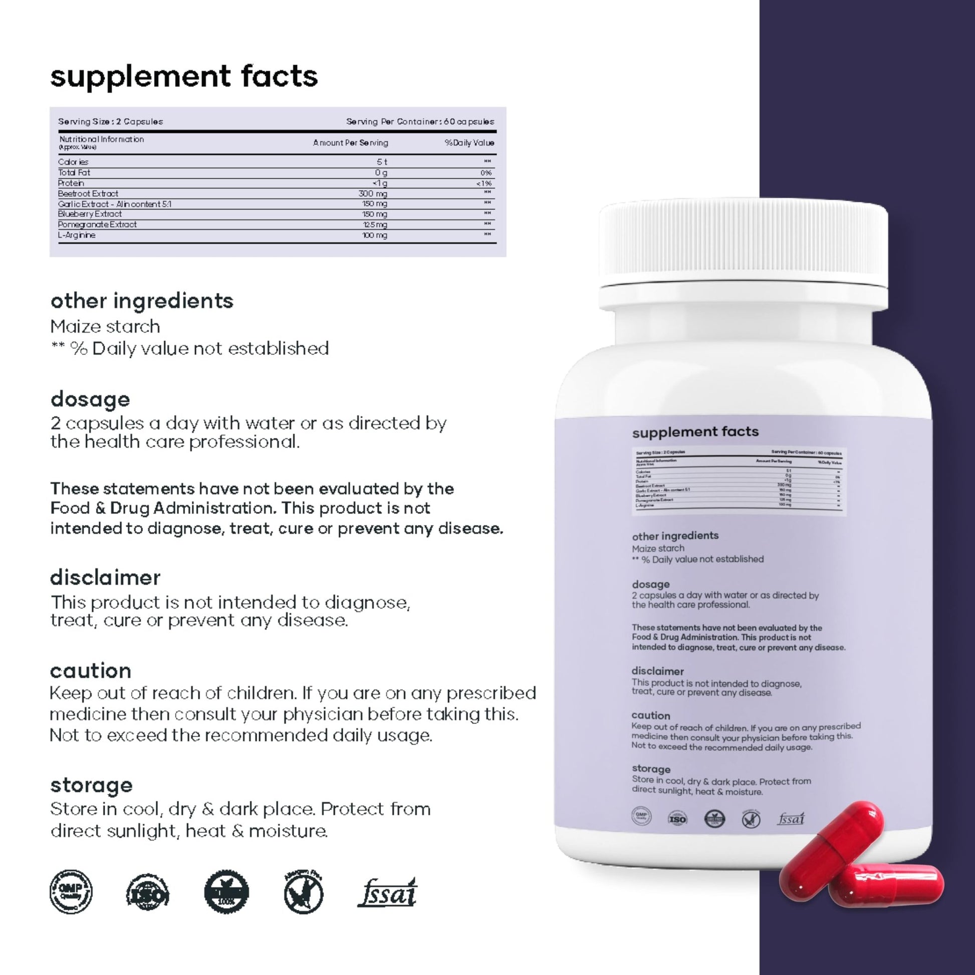 MarsbyGHC Natural Beetroot Capsules | with Garlic, Blueberry, Pomegranate & L-Arginine | Plant-Based Supplement | Pack of 1 - dailyvitalstore