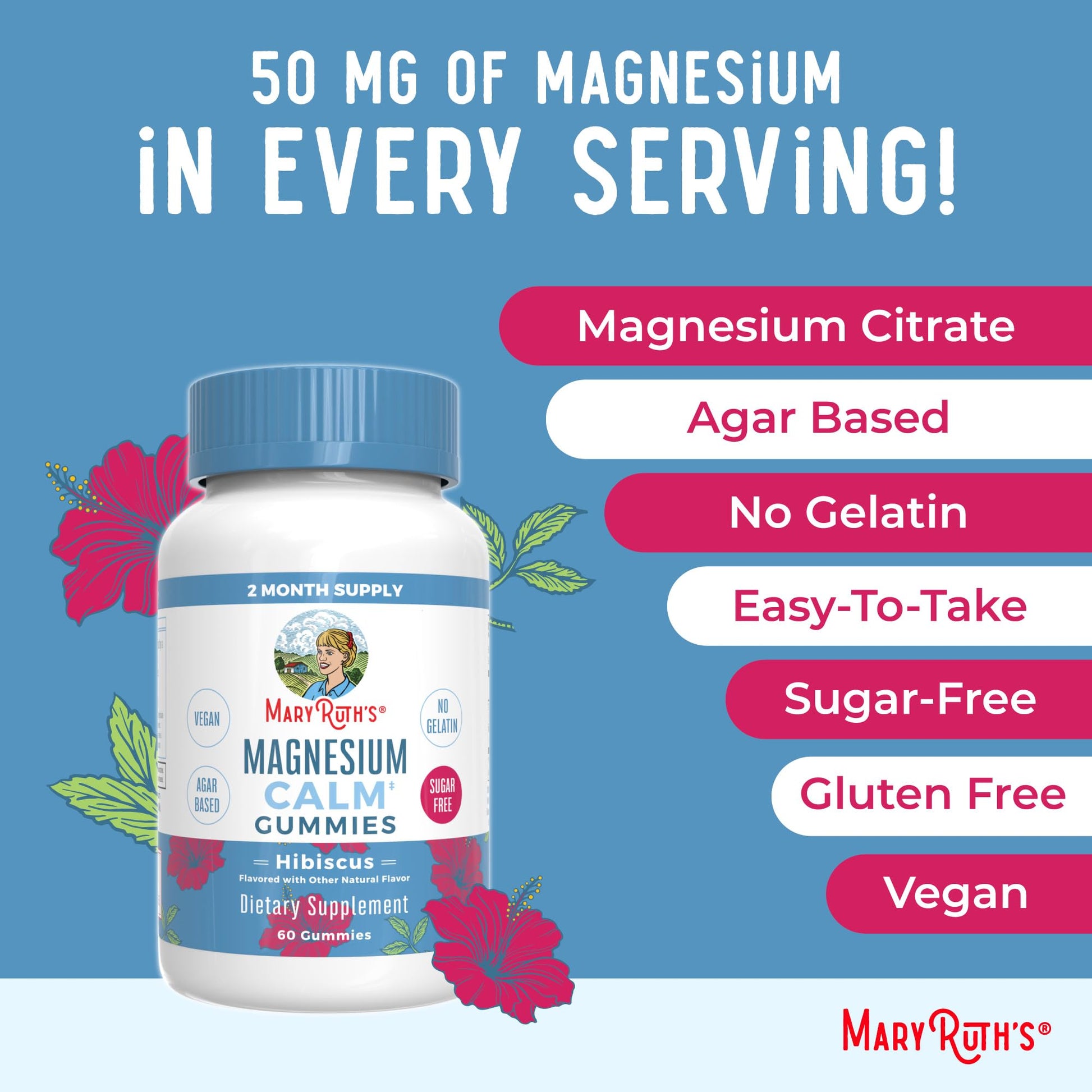 MaryRuth Organics Calm Magnesium Citrate Gummies | 2 Month Supply | Sugar Free | Magnesium Supplement for Adults - dailyvitalstore