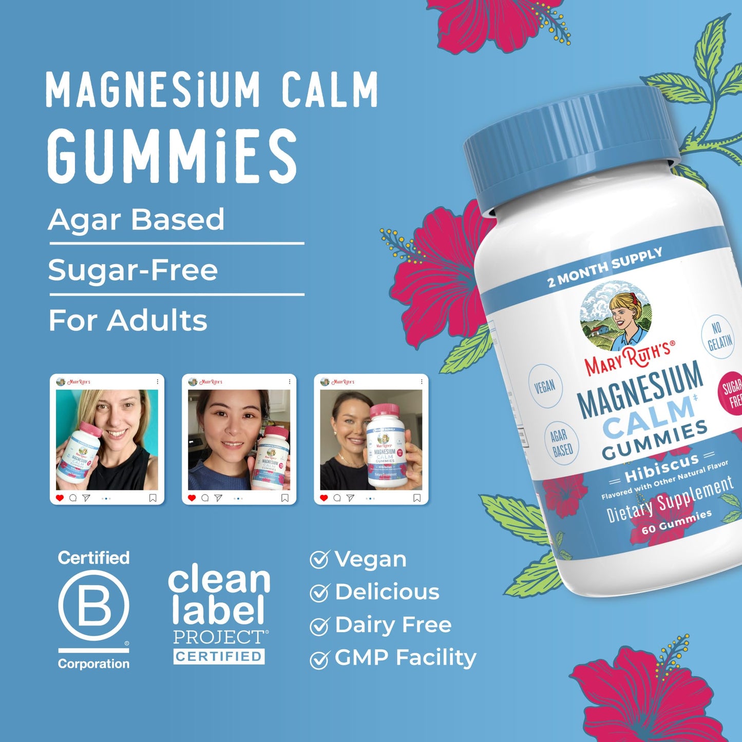 MaryRuth Organics Calm Magnesium Citrate Gummies | 2 Month Supply | Sugar Free | Magnesium Supplement for Adults - dailyvitalstore