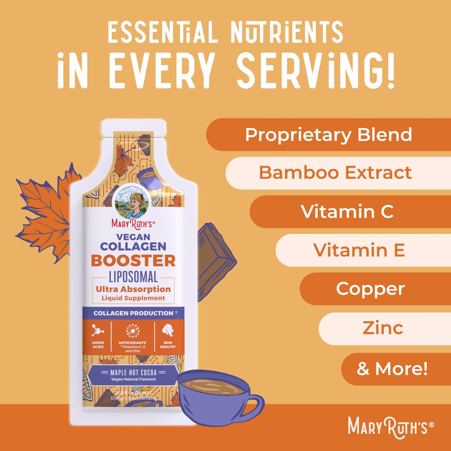 MaryRuth Organics Collagen Booster Liposomal | Sugar Free | Liquid Collagen Booster with VIT C, E, Zinc,Copper&Silica | Skin Care&Joint Support Supplement | Vegan | Non-GMO | Gluten Free | 14 Serving - dailyvitalstore