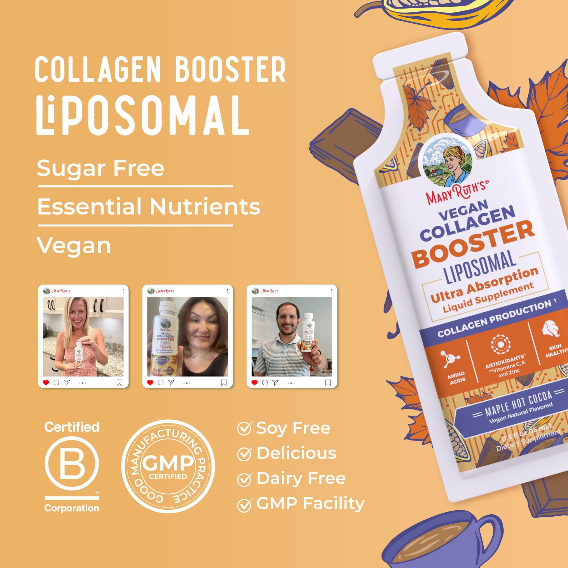 MaryRuth Organics Collagen Booster Liposomal | Sugar Free | Liquid Collagen Booster with VIT C, E, Zinc,Copper&Silica | Skin Care&Joint Support Supplement | Vegan | Non-GMO | Gluten Free | 14 Serving - dailyvitalstore