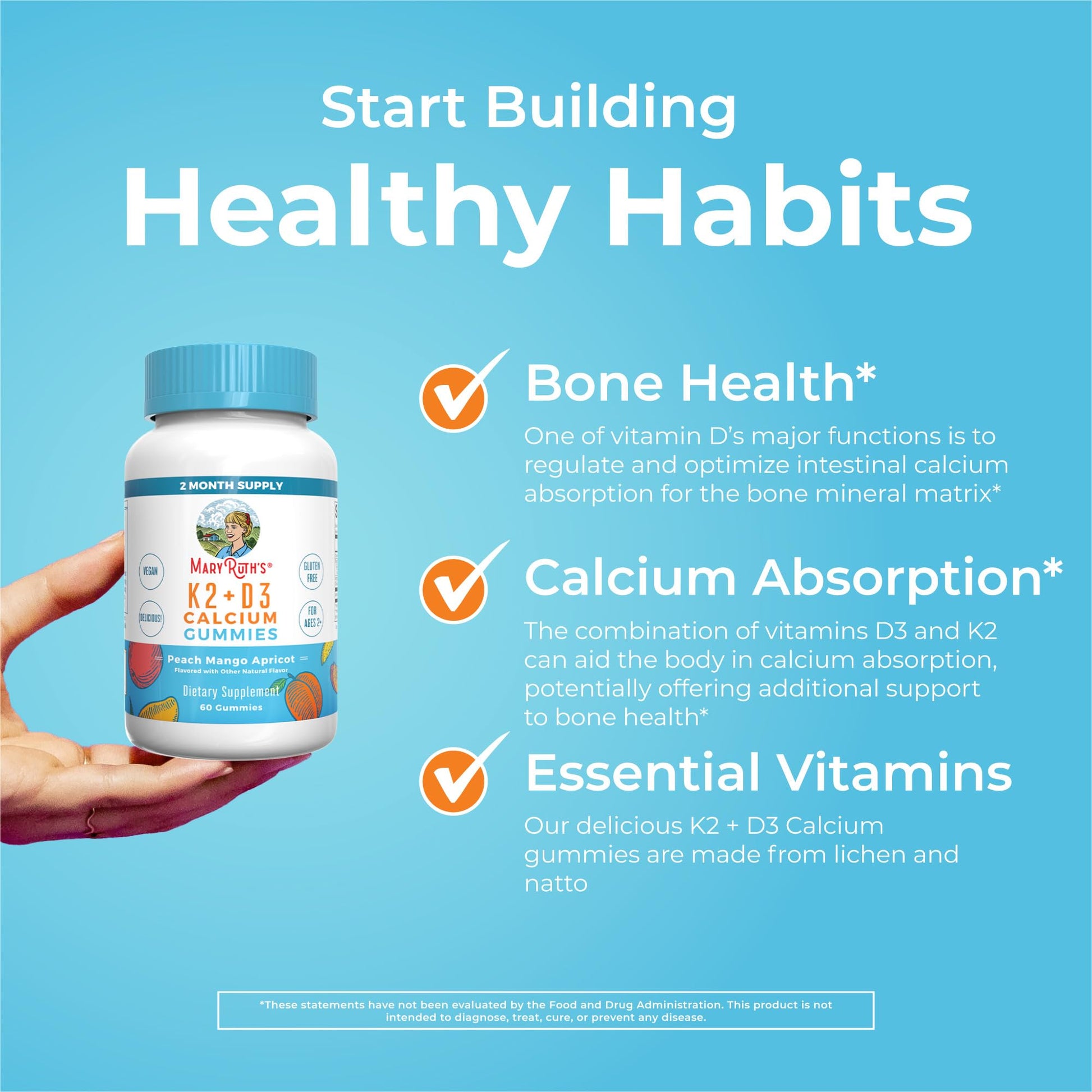 MaryRuth Organics Joint Health Liquid Drops & Vitamin K2+D3 Gummies (Peach Mango and Apricot) | Label Project Verified | Vitamins for Calcium, Joints, and Bone Support | Vegan, Non-GMO, Gluten Free - dailyvitalstore