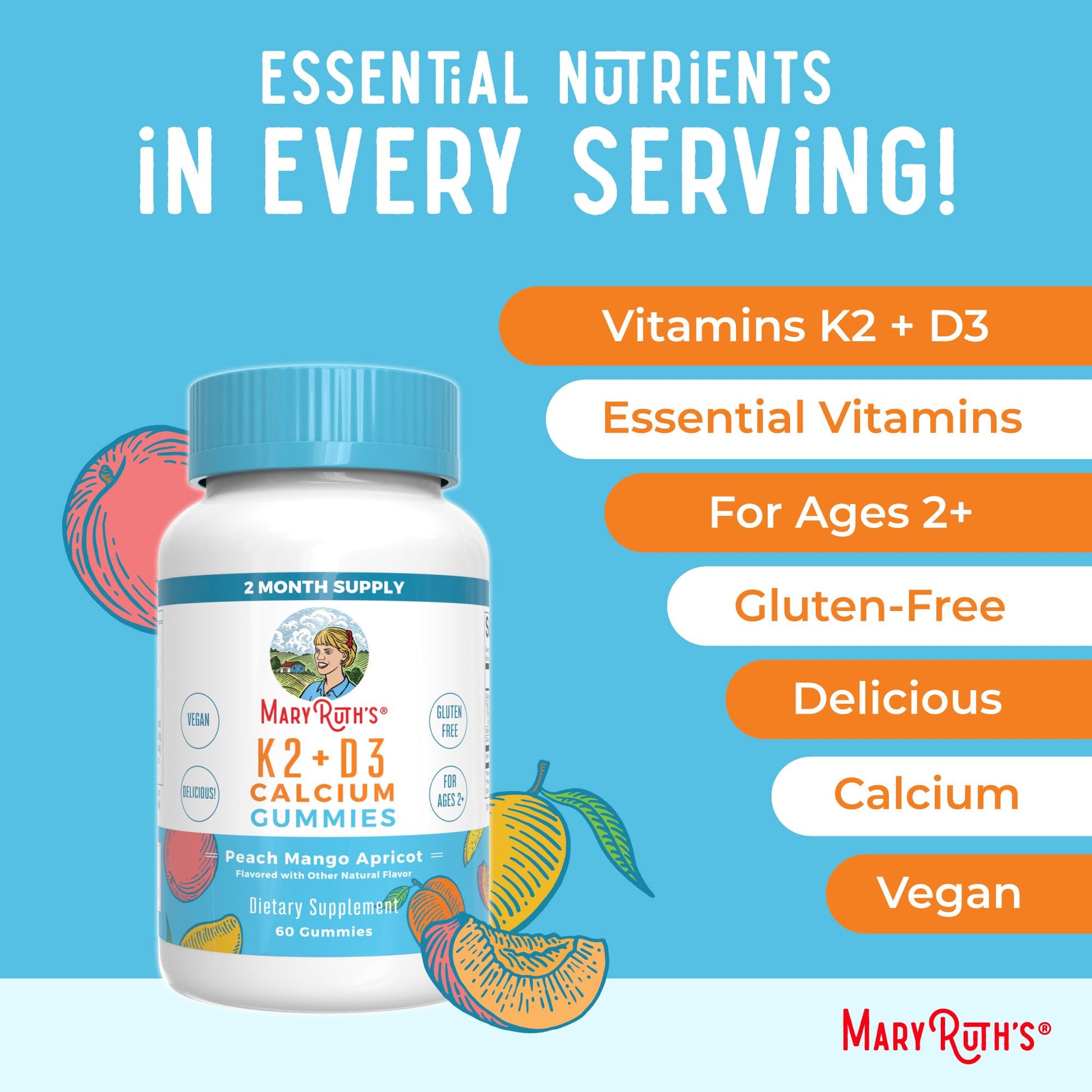 MaryRuth Organics Joint Health Liquid Drops & Vitamin K2+D3 Gummies (Peach Mango and Apricot) | Label Project Verified | Vitamins for Calcium, Joints, and Bone Support | Vegan, Non-GMO, Gluten Free - dailyvitalstore