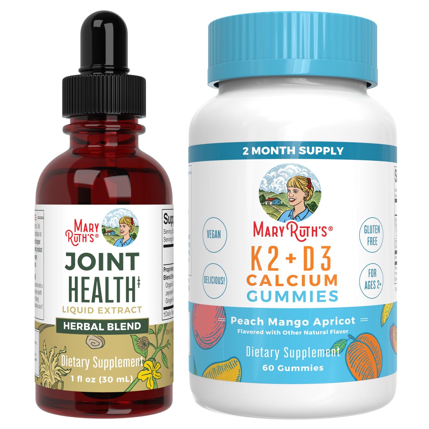 MaryRuth Organics Joint Health Liquid Drops & Vitamin K2+D3 Gummies (Peach Mango and Apricot) | Label Project Verified | Vitamins for Calcium, Joints, and Bone Support | Vegan, Non-GMO, Gluten Free - dailyvitalstore