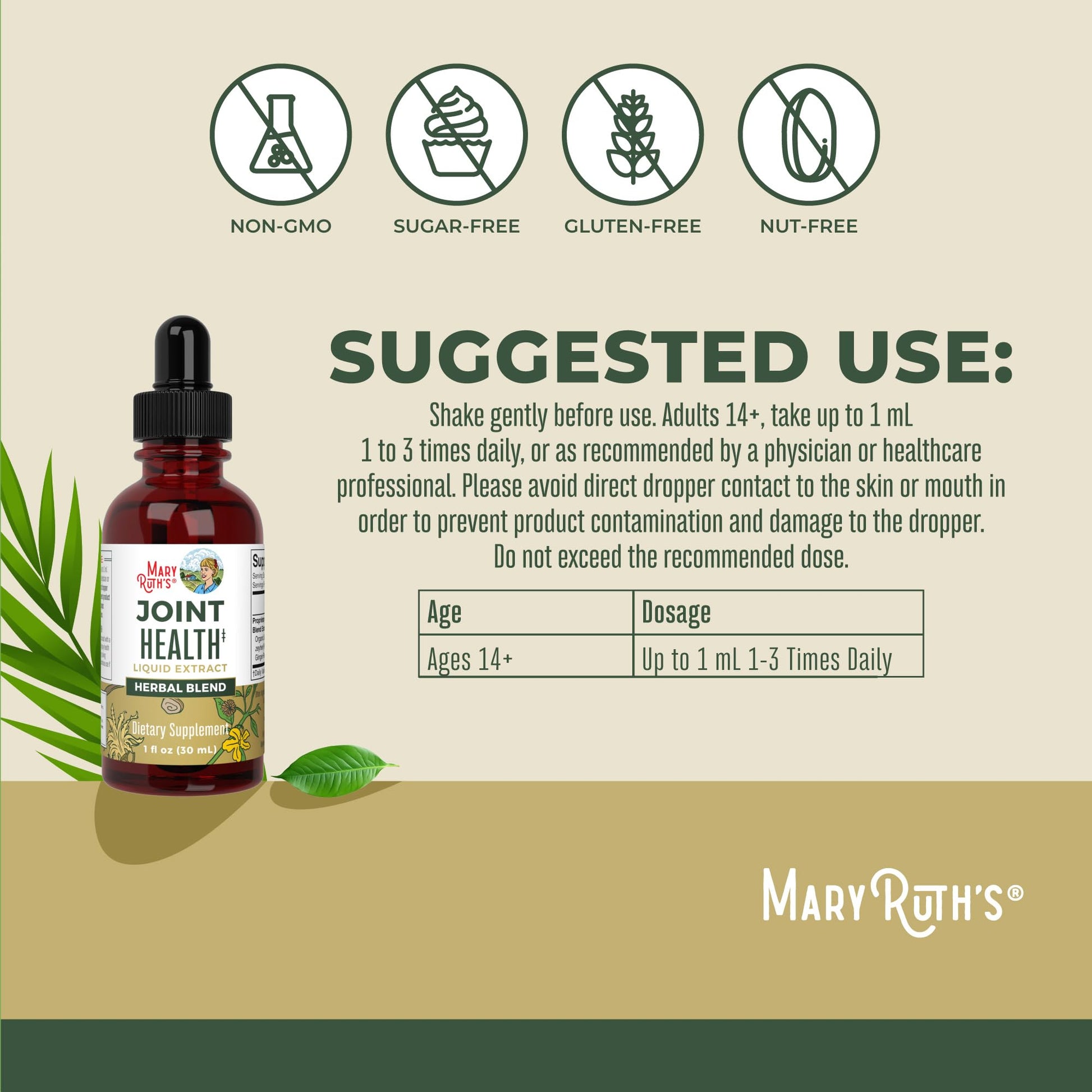 MaryRuth Organics Joint Health Liquid Extract | Four Herbal Blend Liquid Drops | Ginger Root | Licorice Root | Cats Claw | Devils Claw | Vegan | Non GMO | Alcohol Free Tincture | 30 Servings - dailyvitalstore