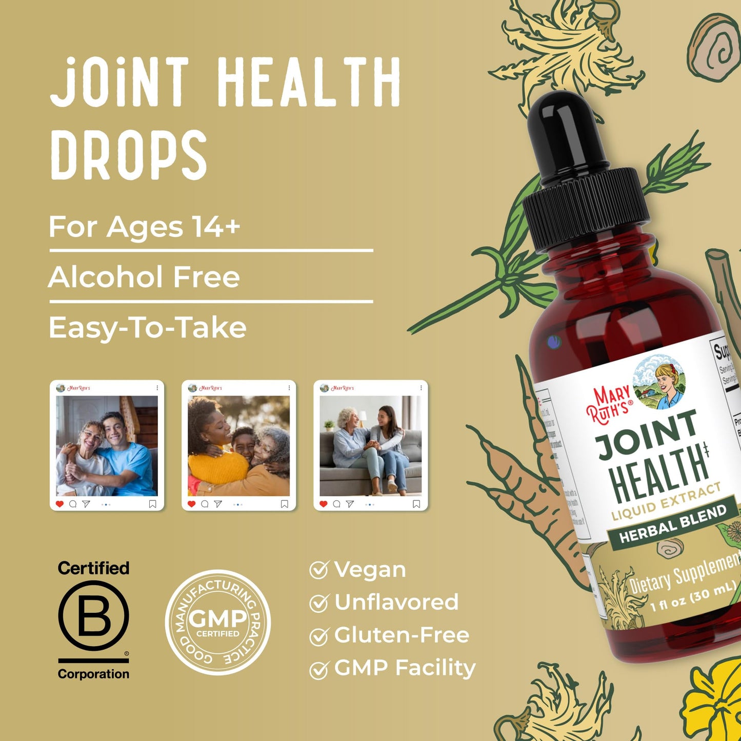 MaryRuth Organics Joint Health Liquid Extract | Four Herbal Blend Liquid Drops | Ginger Root | Licorice Root | Cats Claw | Devils Claw | Vegan | Non GMO | Alcohol Free Tincture | 30 Servings - dailyvitalstore