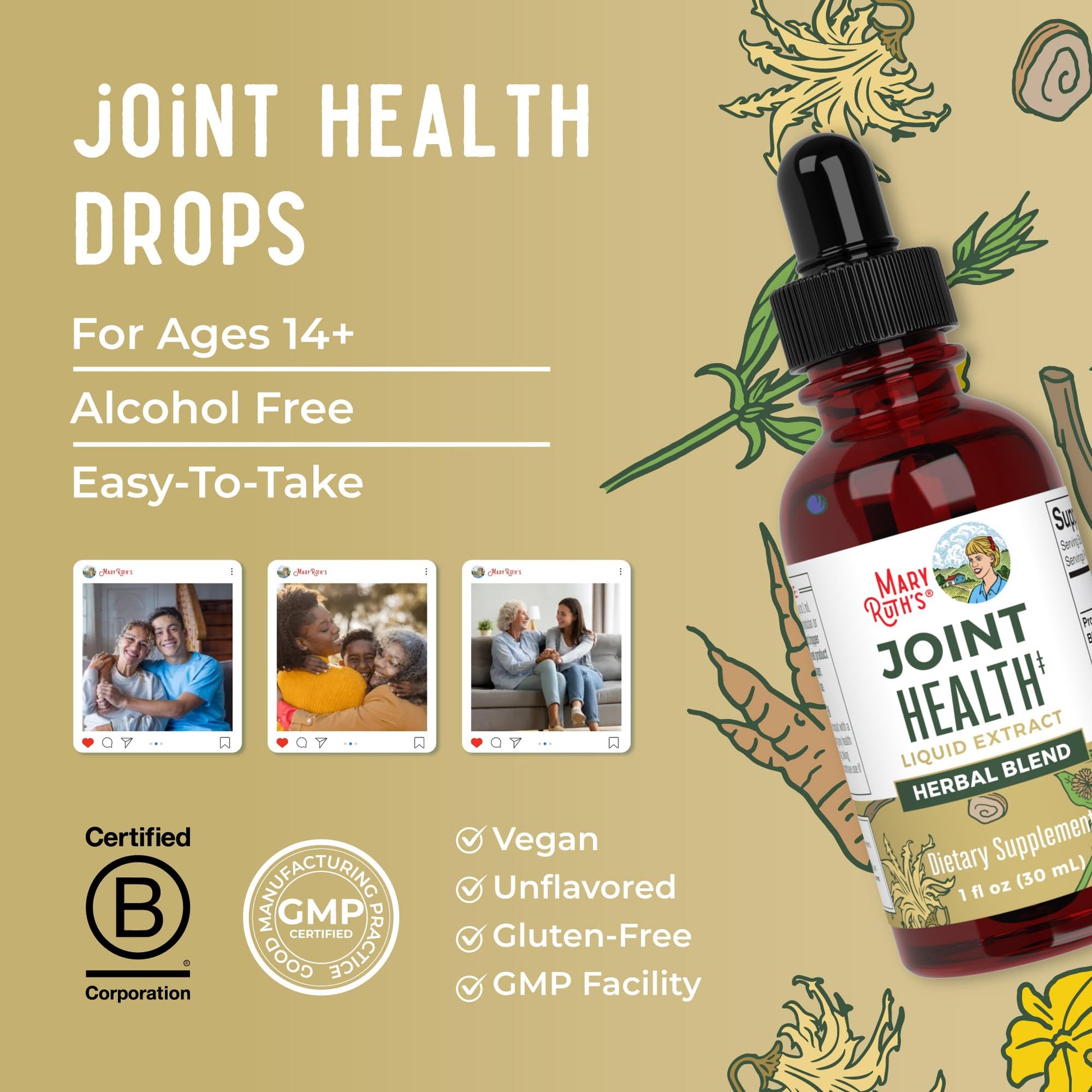 MaryRuth Organics Joint Health Liquid Extract | Four Herbal Blend Liquid Drops | Ginger Root | Licorice Root | Cats Claw | Devils Claw | Vegan | Non GMO | Alcohol Free Tincture | 30 Servings - dailyvitalstore