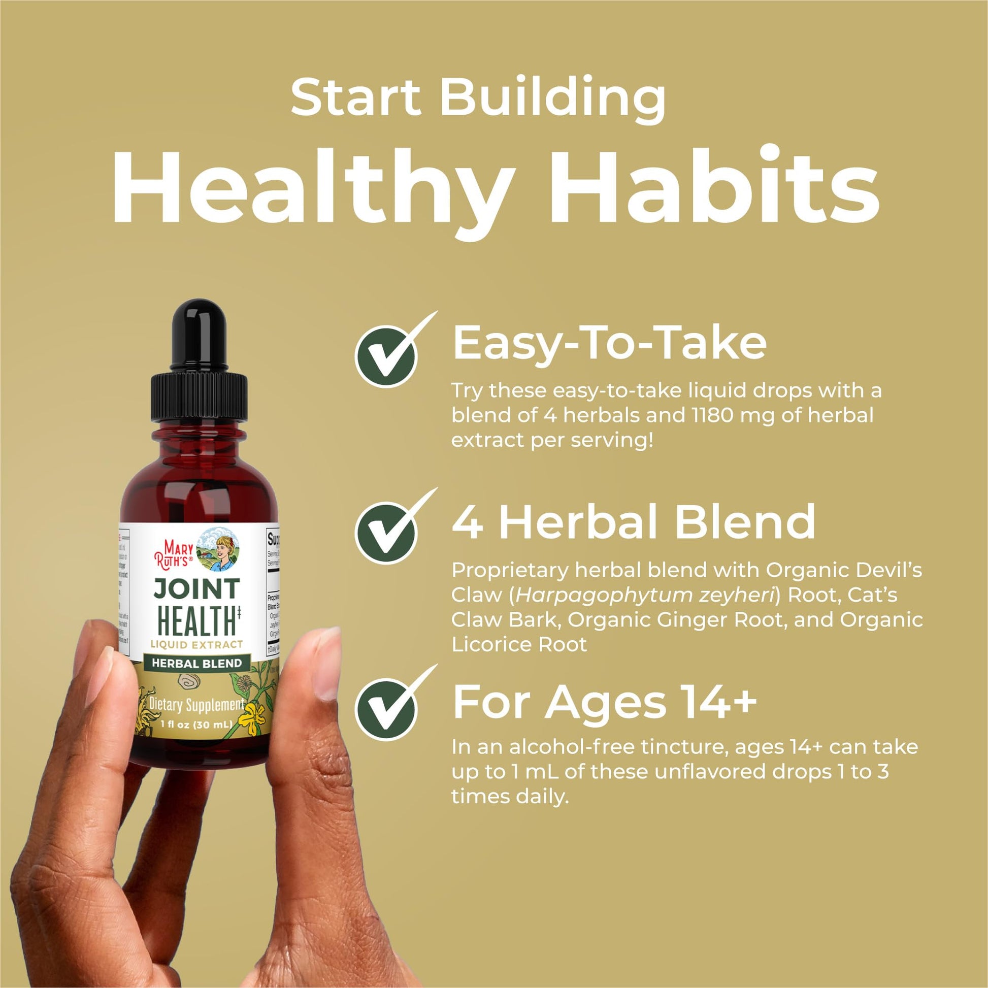 MaryRuth Organics Joint Health Liquid Extract | Four Herbal Blend Liquid Drops | Ginger Root | Licorice Root | Cats Claw | Devils Claw | Vegan | Non GMO | Alcohol Free Tincture | 30 Servings - dailyvitalstore