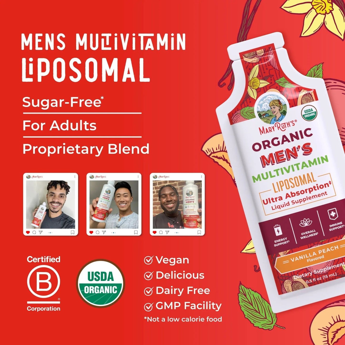 MaryRuth Organics Multivitamin for Men | USDA Organic | Sugar Free Mens Multivitamin Liposomal | Liquid Vitamins for Men | - dailyvitalstore