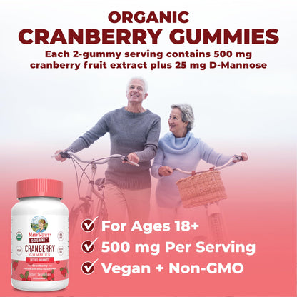 MaryRuth Organics Organic Cranberry Gummies - 500mg Supplement | Urinary Tract Health for Women | with D Mannose | Traditional Use - dailyvitalstore