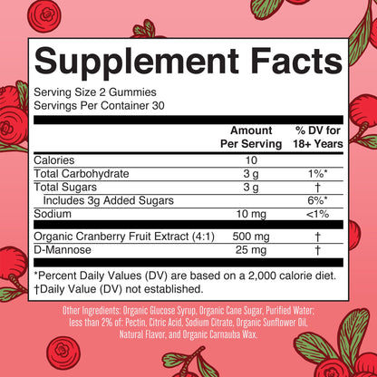 MaryRuth Organics Organic Cranberry Gummies - 500mg Supplement | Urinary Tract Health for Women | with D Mannose | Traditional Use - dailyvitalstore
