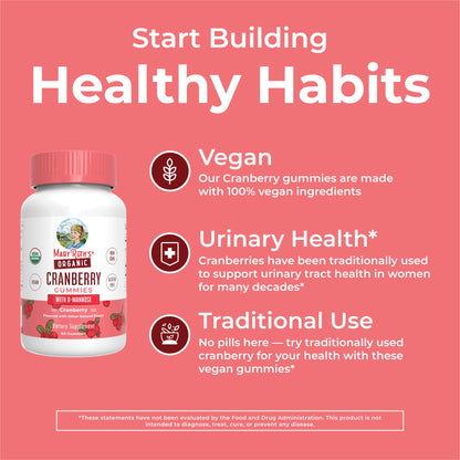 MaryRuth Organics Organic Cranberry Gummies - 500mg Supplement | Urinary Tract Health for Women | with D Mannose | Traditional Use - dailyvitalstore