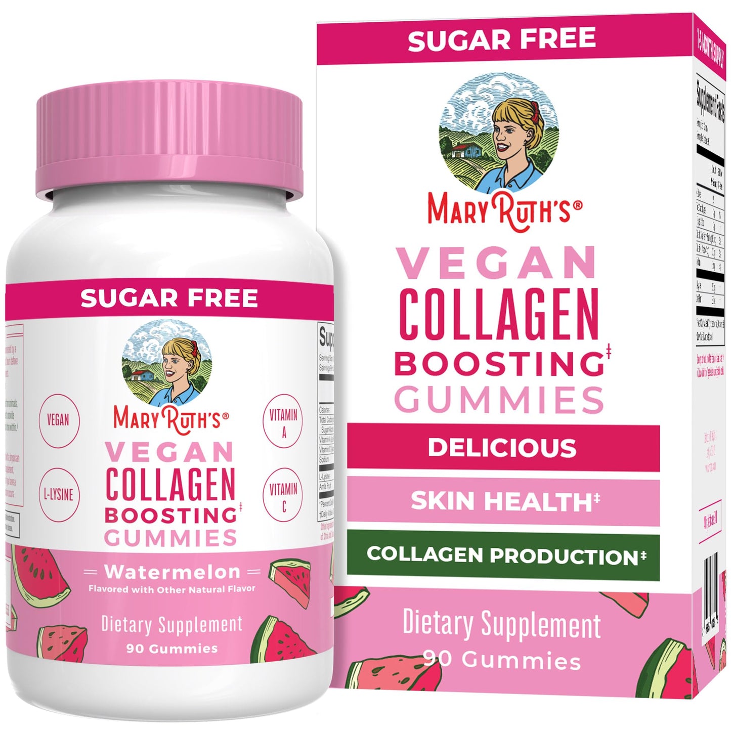 MaryRuth Organics Vegan Collagen for Women & Men, Collagen Boosting Gummies, Skin Care, Lysine, Vitamin C, Vitamin A, Amla, Supplement for Hair & Skin, Vegan, Non-GMO, Gluten Free, 90 Servings - dailyvitalstore