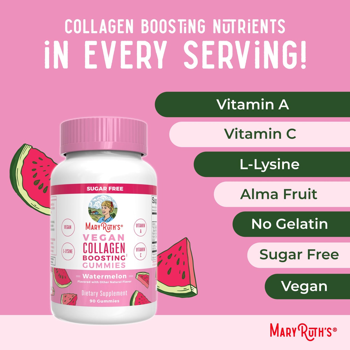 MaryRuth Organics Vegan Collagen for Women & Men, Collagen Boosting Gummies, Skin Care, Lysine, Vitamin C, Vitamin A, Amla, Supplement for Hair & Skin, Vegan, Non-GMO, Gluten Free, 90 Servings - dailyvitalstore