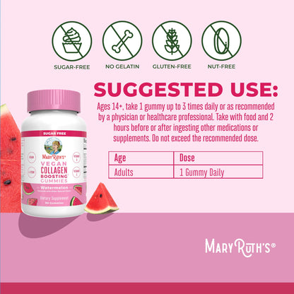MaryRuth Organics Vegan Collagen for Women & Men, Collagen Boosting Gummies, Skin Care, Lysine, Vitamin C, Vitamin A, Amla, Supplement for Hair & Skin, Vegan, Non-GMO, Gluten Free, 90 Servings - dailyvitalstore