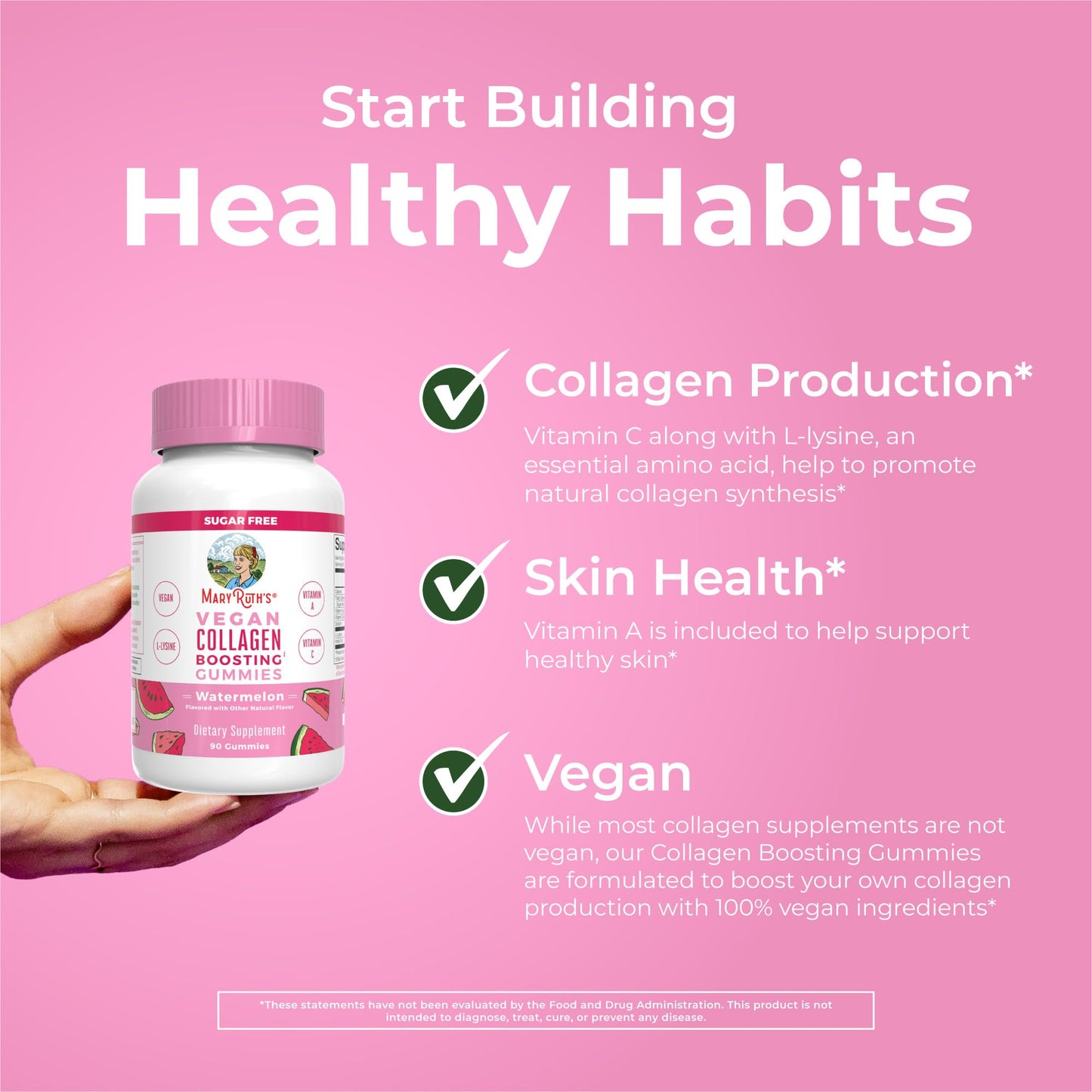 MaryRuth Organics Vegan Collagen for Women & Men, Collagen Boosting Gummies, Skin Care, Lysine, Vitamin C, Vitamin A, Amla, Supplement for Hair & Skin, Vegan, Non-GMO, Gluten Free, 90 Servings - dailyvitalstore