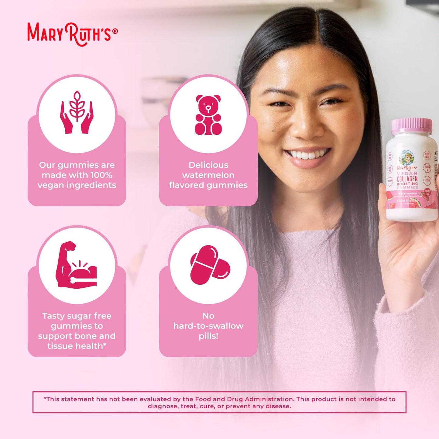 MaryRuth Organics Vegan Collagen for Women & Men, Collagen Boosting Gummies, Skin Care, Lysine, Vitamin C, Vitamin A, Amla, Supplement for Hair & Skin, Vegan, Non-GMO, Gluten Free, 90 Servings - dailyvitalstore