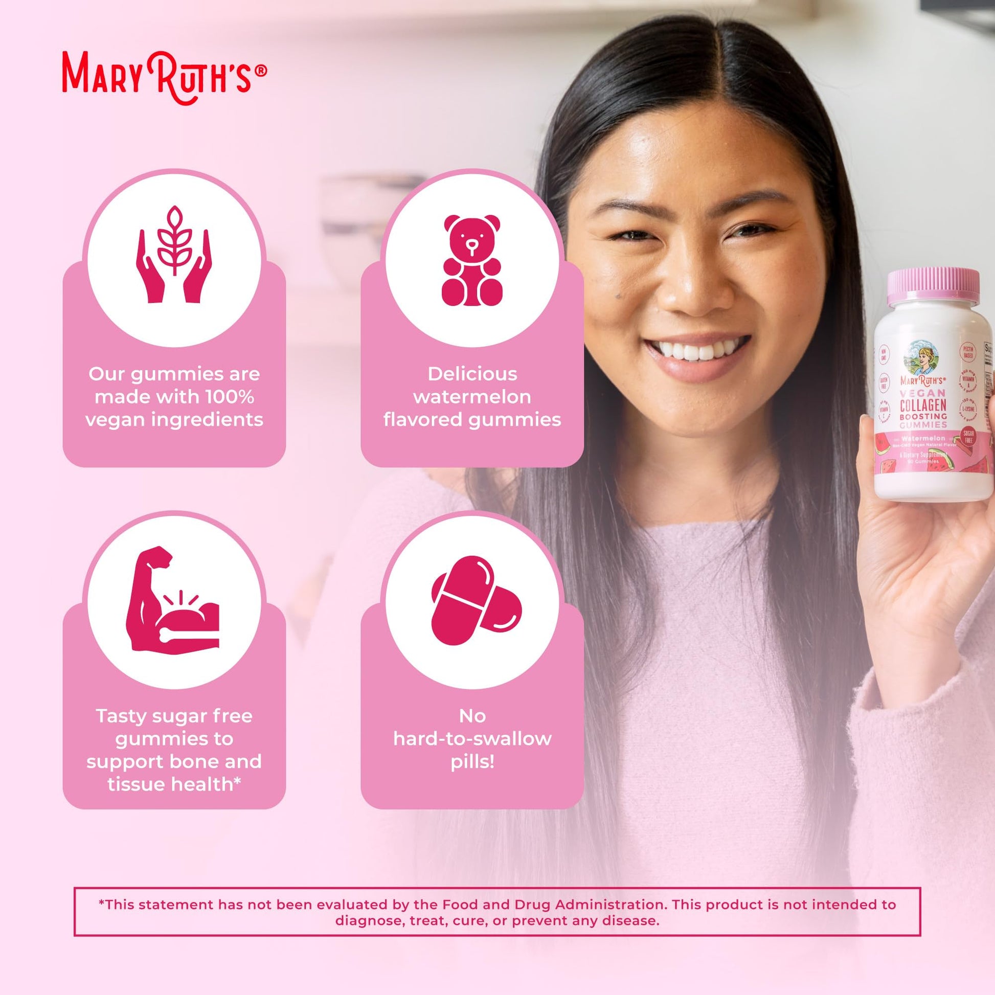 MaryRuth Organics Vegan Collagen for Women & Men, Collagen Boosting Gummies, Skin Care, Lysine, Vitamin C, Vitamin A, Amla, Supplement for Hair & Skin, Vegan, Non-GMO, Gluten Free, 90 Servings - dailyvitalstore