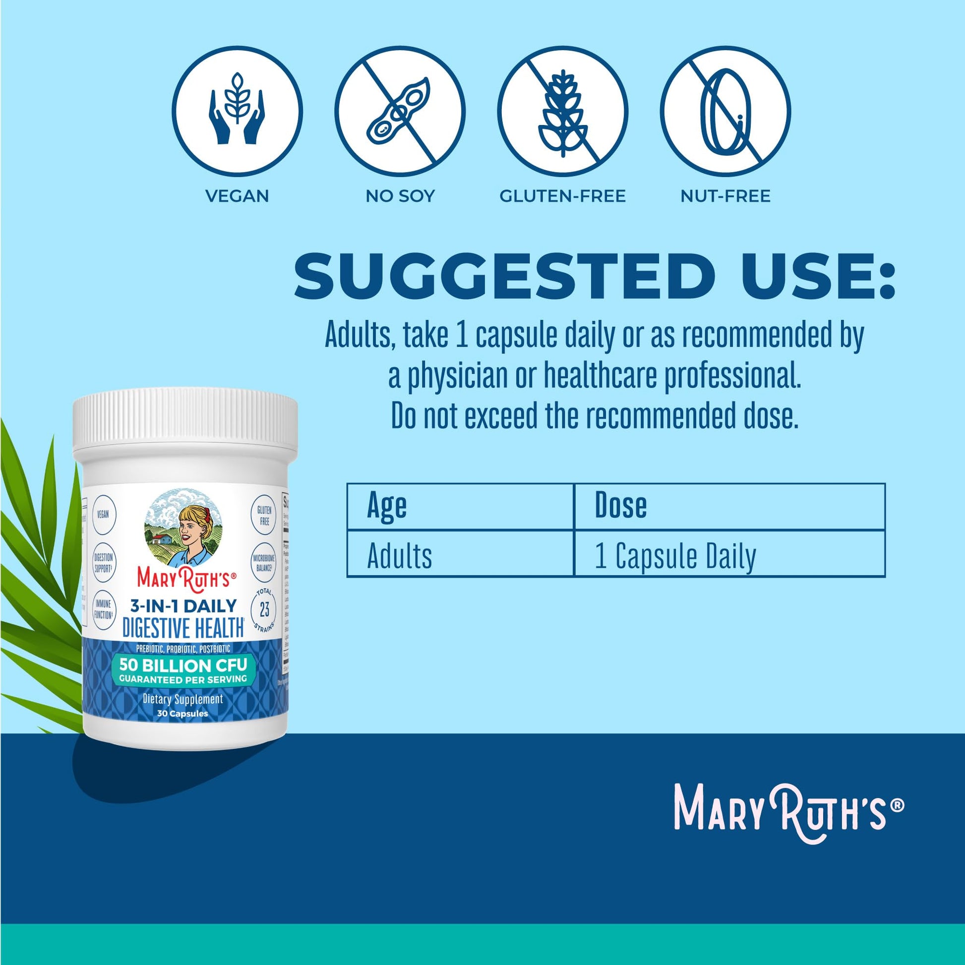 MARYRUTH'S 3-in-1 Probiotics for Digestive Health | Prebiotic & Postbiotic | Gut Health Supplement for Women & Men | 23 Unique Strains - dailyvitalstore