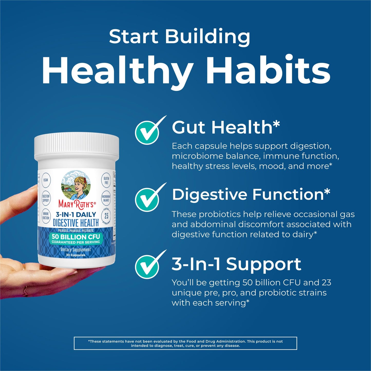MARYRUTH'S 3-in-1 Probiotics for Digestive Health | Prebiotic & Postbiotic | Gut Health Supplement for Women & Men | 23 Unique Strains - dailyvitalstore