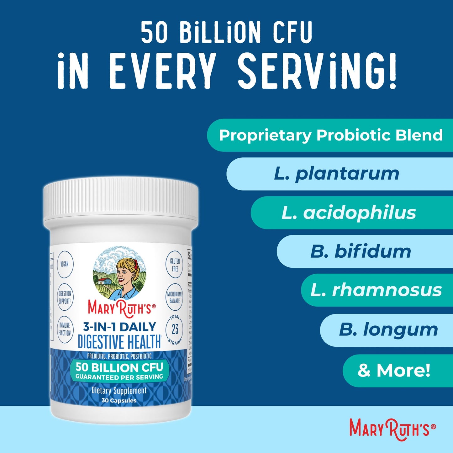 MARYRUTH'S 3-in-1 Probiotics for Digestive Health | Prebiotic & Postbiotic | Gut Health Supplement for Women & Men | 23 Unique Strains - dailyvitalstore