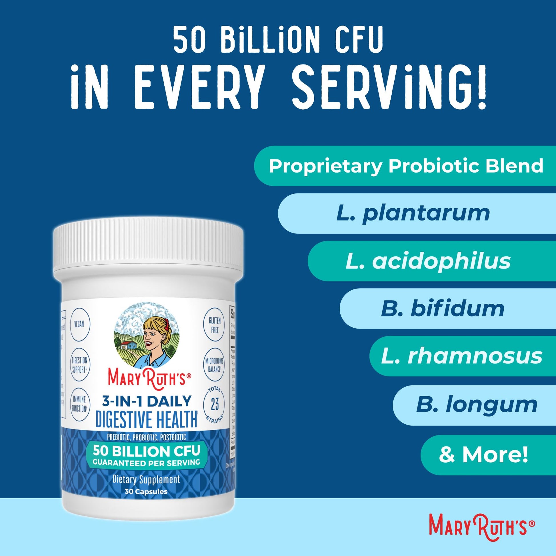 MARYRUTH'S 3-in-1 Probiotics for Digestive Health | Prebiotic & Postbiotic | Gut Health Supplement for Women & Men | 23 Unique Strains - dailyvitalstore