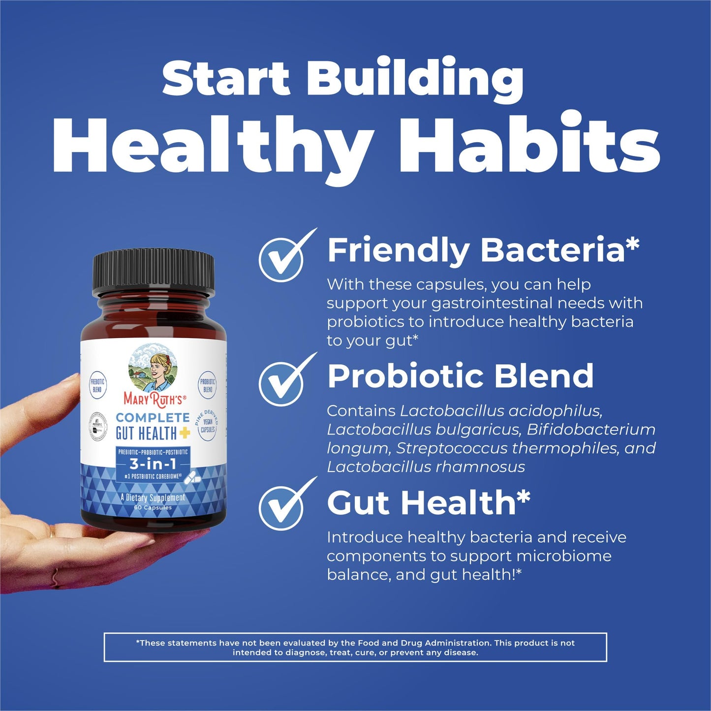 MARYRUTH'S Complete Gut Health+ Capsules | 5 Probiotic Blend | Butyrate | Corebiome® | Vegan Gut Support | Support Gastrointestinal Health & Microbiome - dailyvitalstore