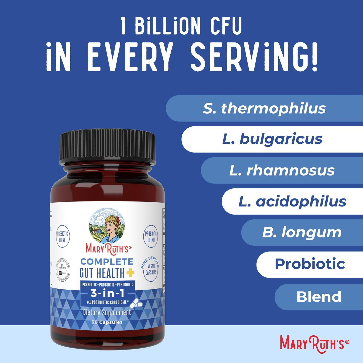 MARYRUTH'S Complete Gut Health+ Capsules | 5 Probiotic Blend | Butyrate | Corebiome® | Vegan Gut Support | Support Gastrointestinal Health & Microbiome - dailyvitalstore