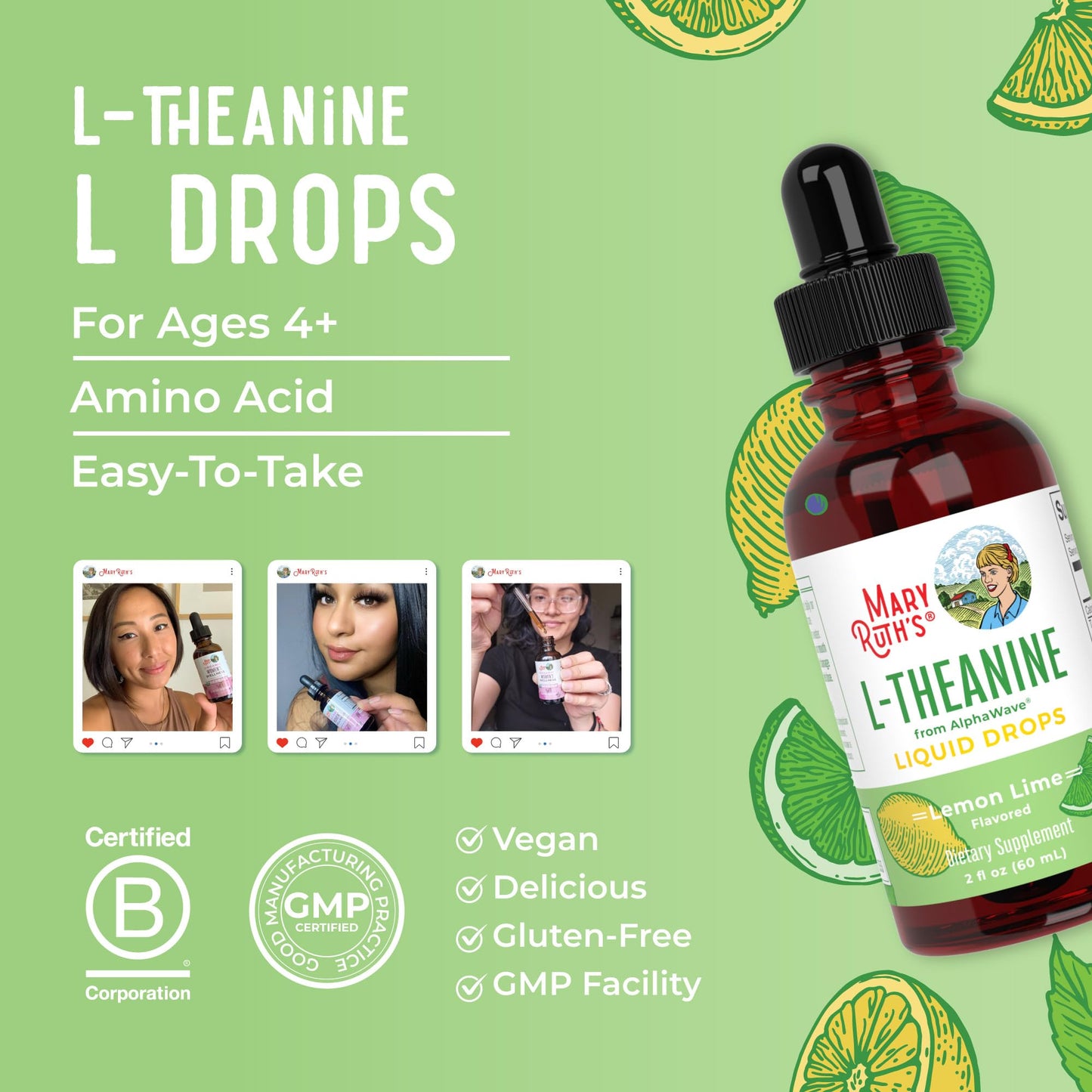 MaryRuth's L Theanine 200mg Liquid Drops | Mood Support for Adults & Kids | Focus Supplement | Natural Sleep Support | Vegan | Non-GMO | Gluten Free | 30 Servings - dailyvitalstore
