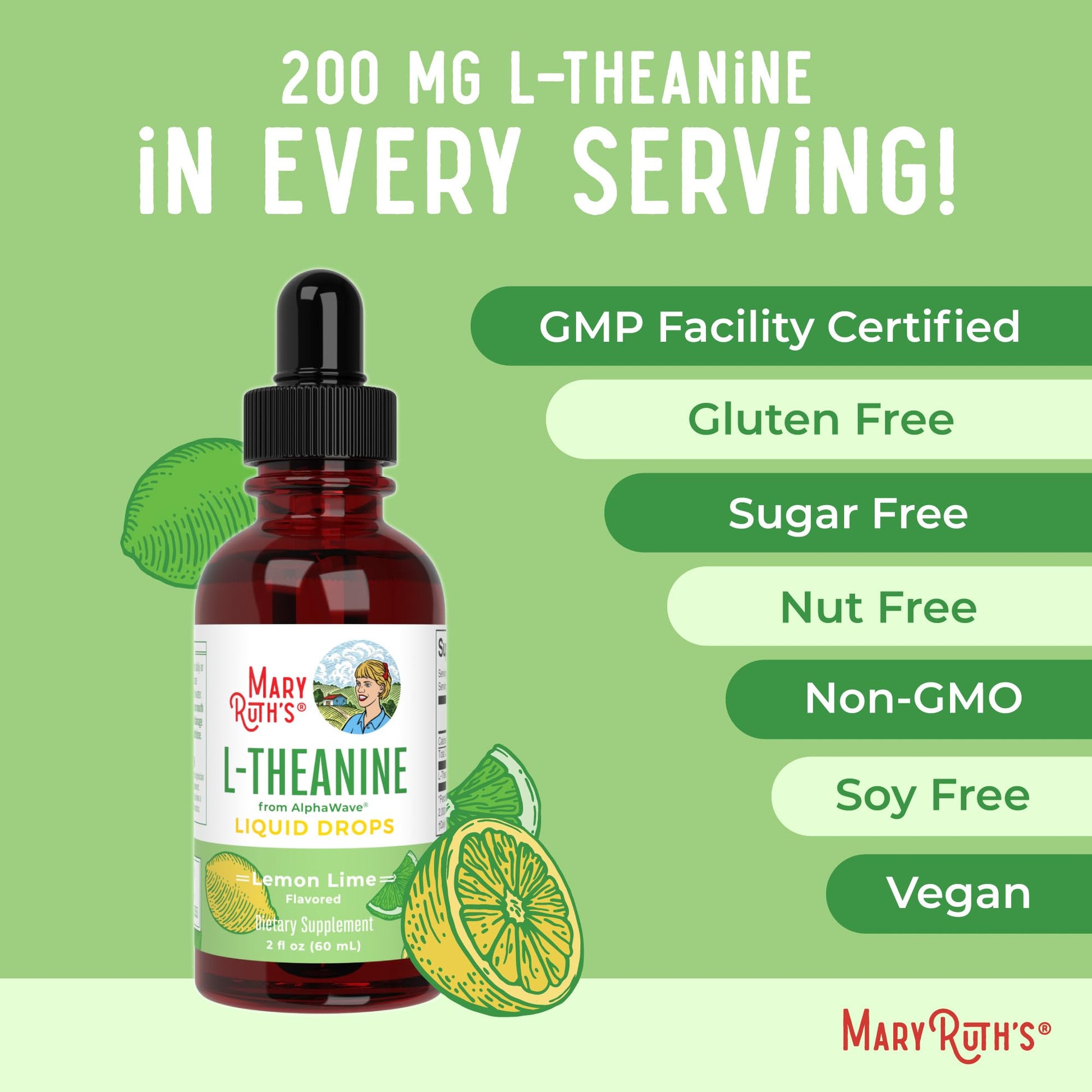 MaryRuth's L Theanine 200mg Liquid Drops | Mood Support for Adults & Kids | Focus Supplement | Natural Sleep Support | Vegan | Non-GMO | Gluten Free | 30 Servings - dailyvitalstore