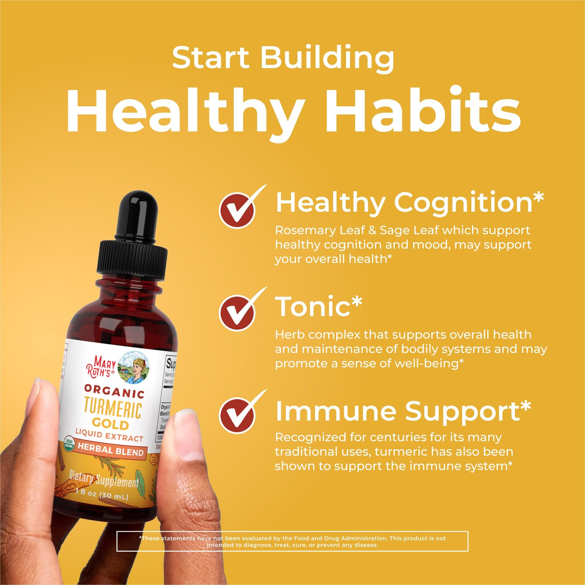 MARYRUTH'S Organics USDA Turmeric Gold Liquid Drops | Herbal Blend | Turmeric Curcumin | Black Pepper | Cassia Cinnamon Bark | Ginger Root | Immune Support - dailyvitalstore