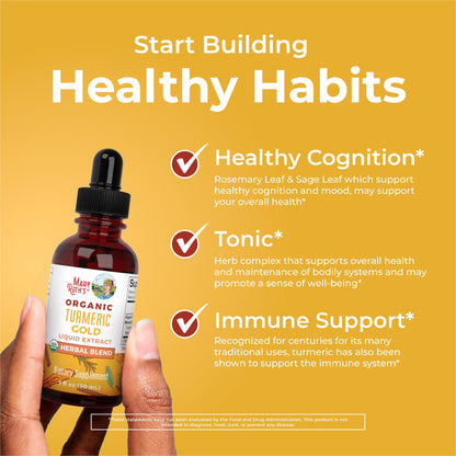 MARYRUTH'S Organics USDA Turmeric Gold Liquid Drops | Herbal Blend | Turmeric Curcumin | Black Pepper | Cassia Cinnamon Bark | Ginger Root | Immune Support - dailyvitalstore
