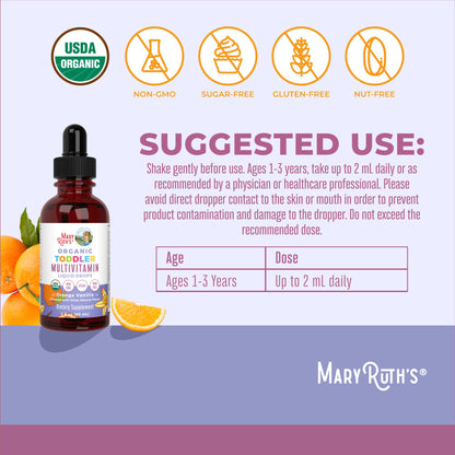 MaryRuth's Toddler Multivitamin | Vitamin A C D E B6 B12 Zinc | Healthy Growth Support | Immunity | Bone Health | Cognitive Function | Organic | Sugar Free | Vegan | Non-GMO | 2 Fl Oz | 30 Day Supply - dailyvitalstore