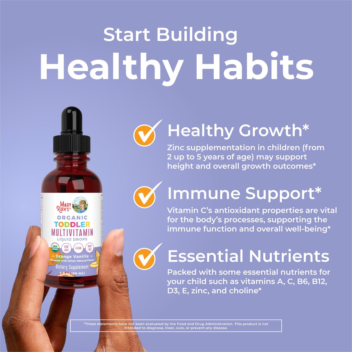 MaryRuth's Toddler Multivitamin | Vitamin A C D E B6 B12 Zinc | Healthy Growth Support | Immunity | Bone Health | Cognitive Function | Organic | Sugar Free | Vegan | Non-GMO | 2 Fl Oz | 30 Day Supply - dailyvitalstore
