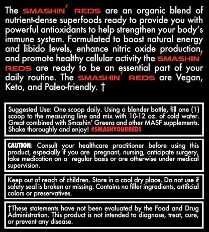 MASF Smashin' Reds Organic Superfood Supplements - 15 Servings - NSF Sport, Super Reds for Digestive Health, Energy, Endurance, Beet Root, Maca, Turmeric, Ginger, Acai, Nitric Oxide Production - dailyvitalstore