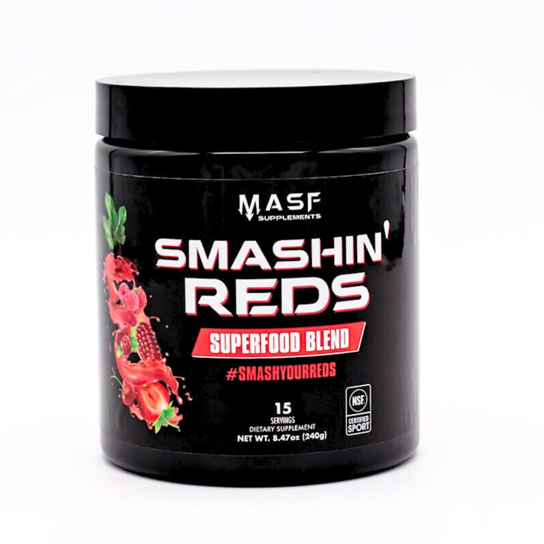 MASF Smashin' Reds Organic Superfood Supplements - 15 Servings - NSF Sport, Super Reds for Digestive Health, Energy, Endurance, Beet Root, Maca, Turmeric, Ginger, Acai, Nitric Oxide Production - dailyvitalstore