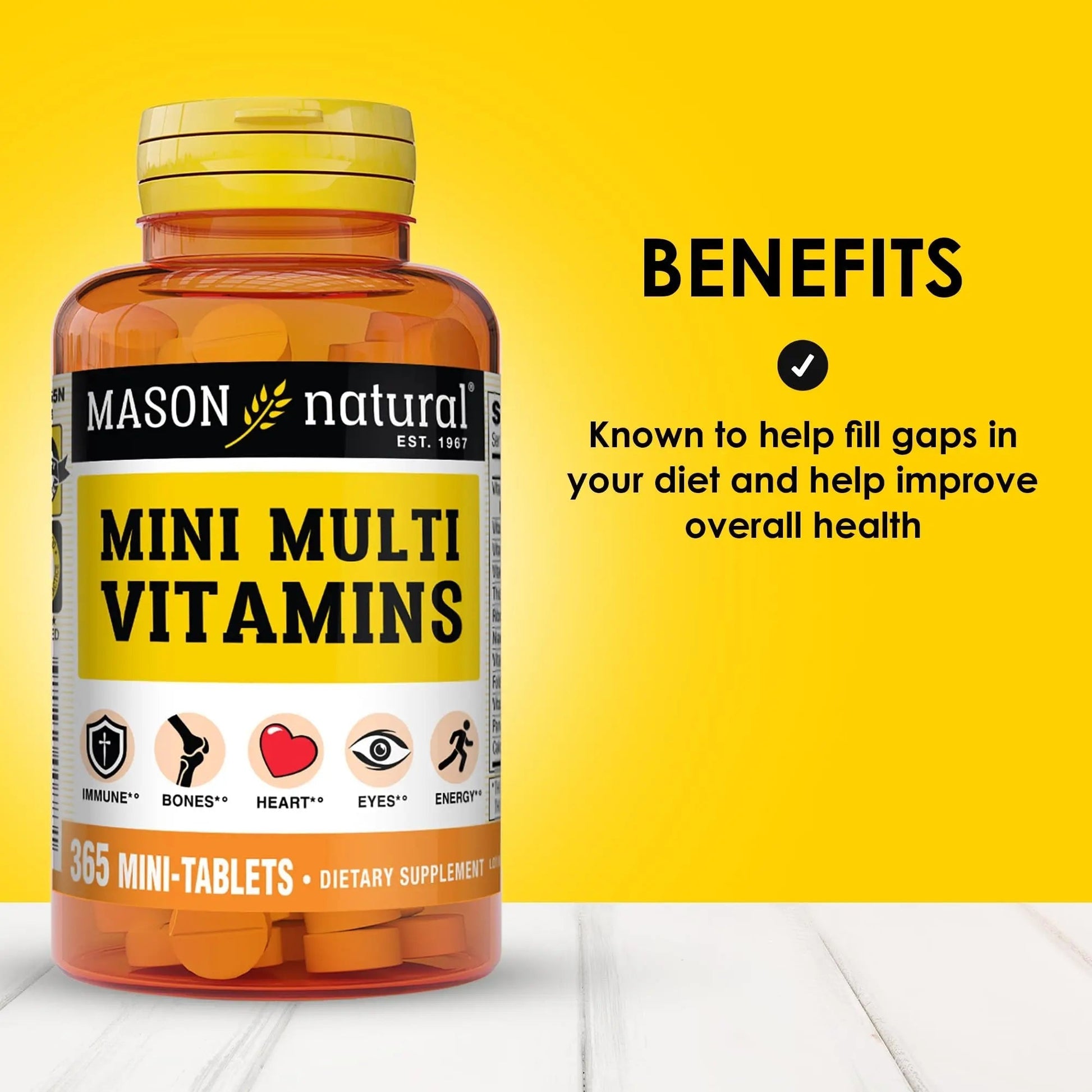 MASON NATURAL Mini Multi Vitamins, Vitamins A, C, D3, E, B1, B2, B3, B6, B12, Folate and Calcium for Overall Health, 1 Year Supply - dailyvitalstore