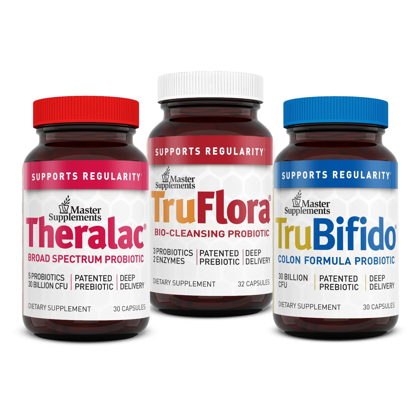 Master Supplements 30-Day Probiotic Gut Reset - Includes Theralac (30 ct.), TruBifido (30 ct.) & TruFlora (30 ct.) - Supports Optimal Gut Health - Gluten Free - dailyvitalstore