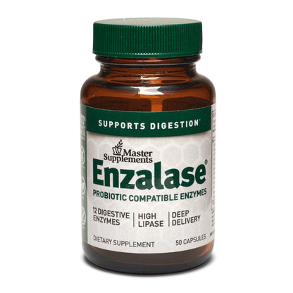 Master Supplements Enzalase - 50 Capsules - Probiotic Compatible Enzymes - Provides Digestive Boost + Gas & Bloating Relief - Gluten Free - 50 Servings - dailyvitalstore