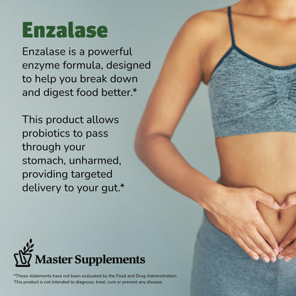 Master Supplements Enzalase - 50 Capsules - Probiotic Compatible Enzymes - Provides Digestive Boost + Gas & Bloating Relief - Gluten Free - 50 Servings - dailyvitalstore