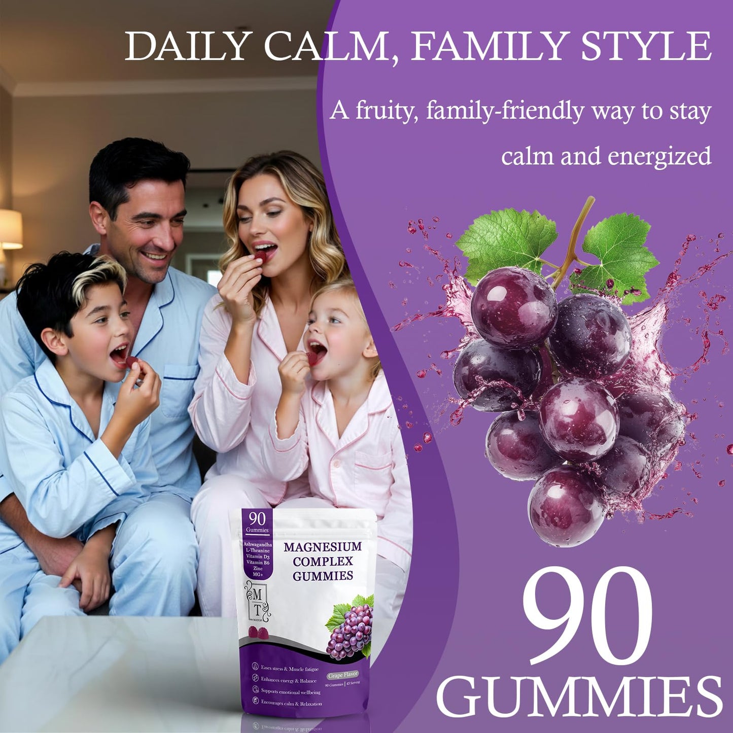 MATOP Magnesium Complex for Women Gummies - 8 in 1 Triple Magnesium Complex (Glycinate, Malate, Citrate) with L-Theanine, Ashwagandha, Vitamin D3, B6 & Zinc - Stress, Calm & Focus - 90 Vegan Gummies - dailyvitalstore