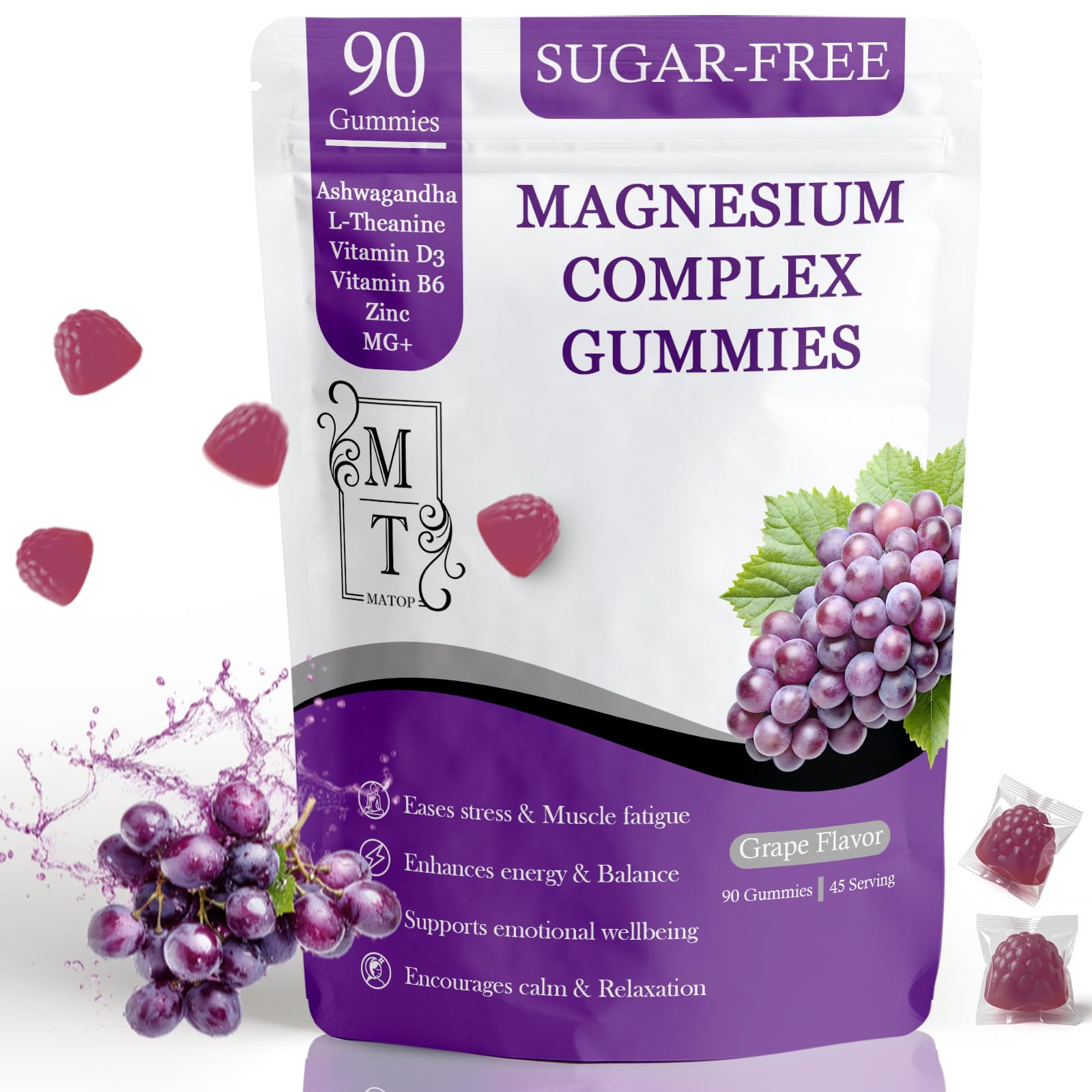 MATOP Magnesium Complex for Women Gummies - 8 in 1 Triple Magnesium Complex (Glycinate, Malate, Citrate) with L-Theanine, Ashwagandha, Vitamin D3, B6 & Zinc - Stress, Calm & Focus - 90 Vegan Gummies - dailyvitalstore