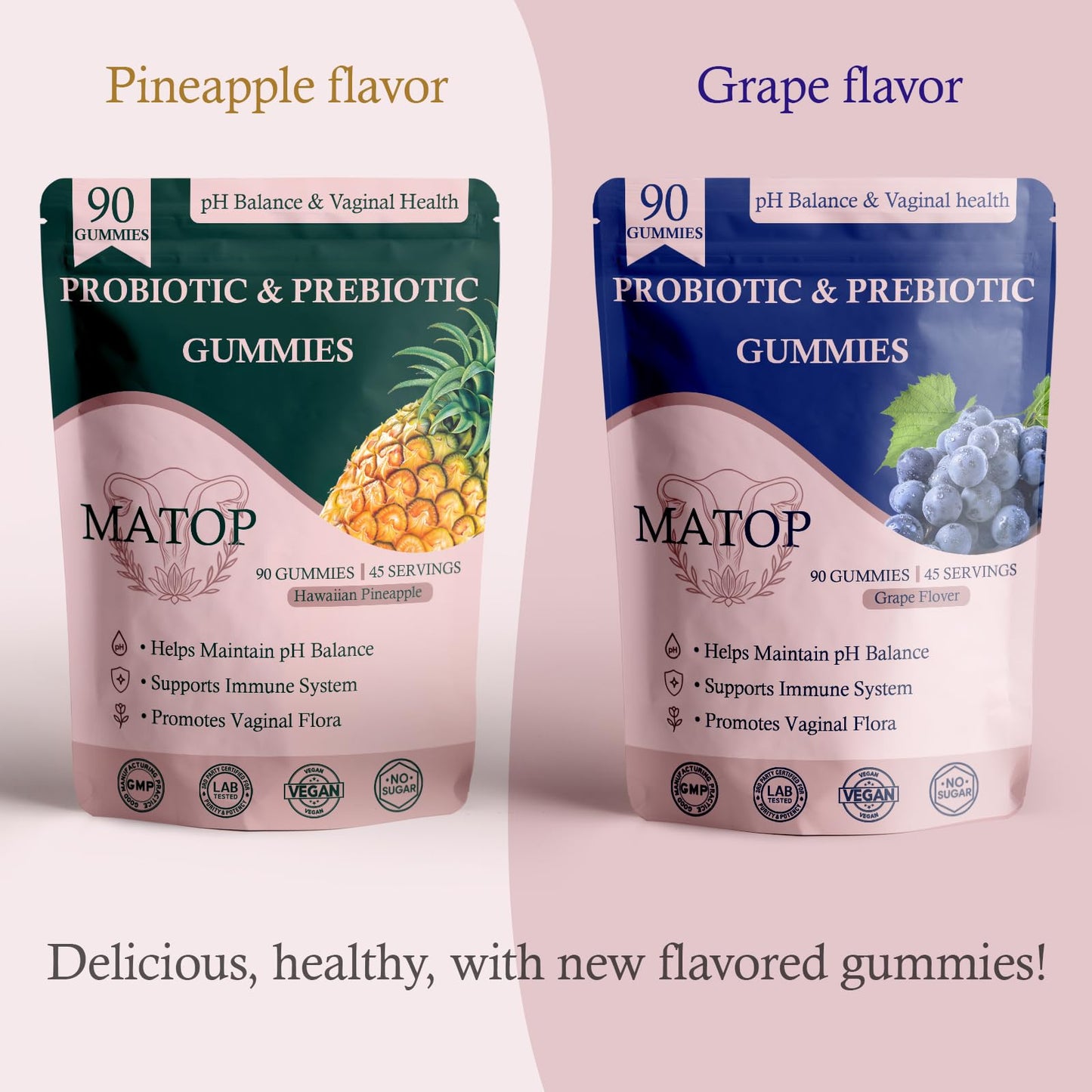 MATOP Probiotic Prebiotic pH Balance Gummies - Vaginal Health Gummies for Women Pro + Prebiotic with Pineapple Flavor, Vegan, Sugar-Free – 90 Gummies (45 Servings) - dailyvitalstore